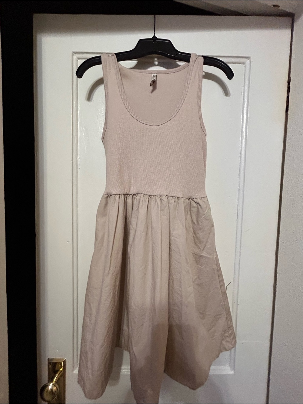 Zenana Outfitters Beige Tank Dress with Gathered Skirt